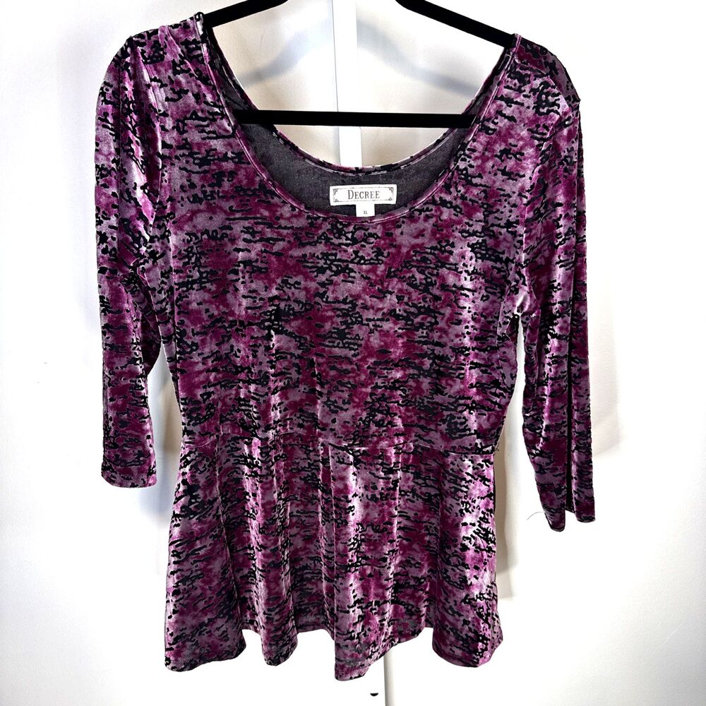 Decree Top Womens XL Black Purple Velvet Burnout Whimsigoth Dark Romantic Y2K